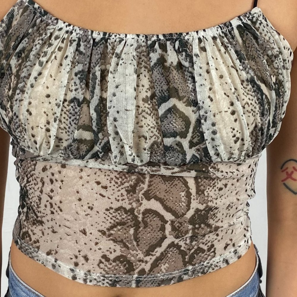 Mesh Snakeskin Crop Top
